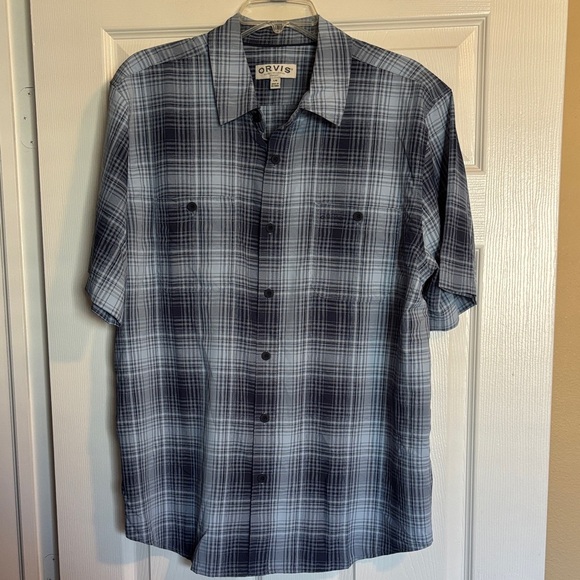 Orvis men’s blue plaid short sleeve button down shirt size large - Picture 1 of 8